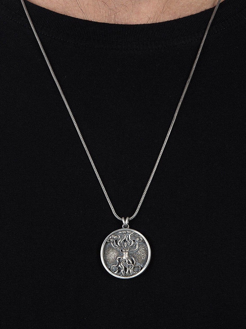Silver Medusa Pendant, Ancient Greek Medusa Necklace, Gift For Men, Greek Mythology Pendant, Gift For Fathers, Unique Gift For Father's Day