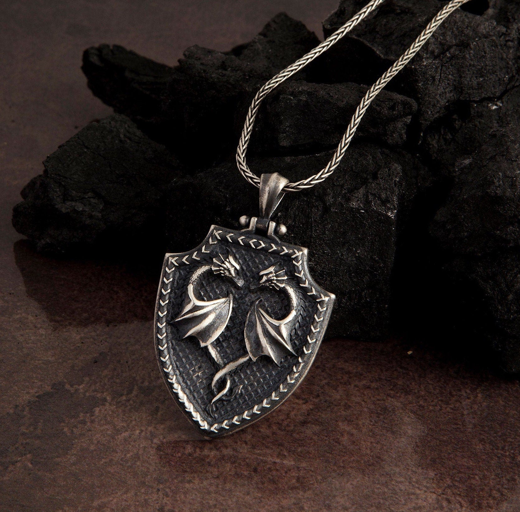 Two Headed Dragon Necklace, Sterling Silver Dragon Pendant, Silver Mythology Necklaces, Best Gift For Fathers, Unique Gift For Father's Day