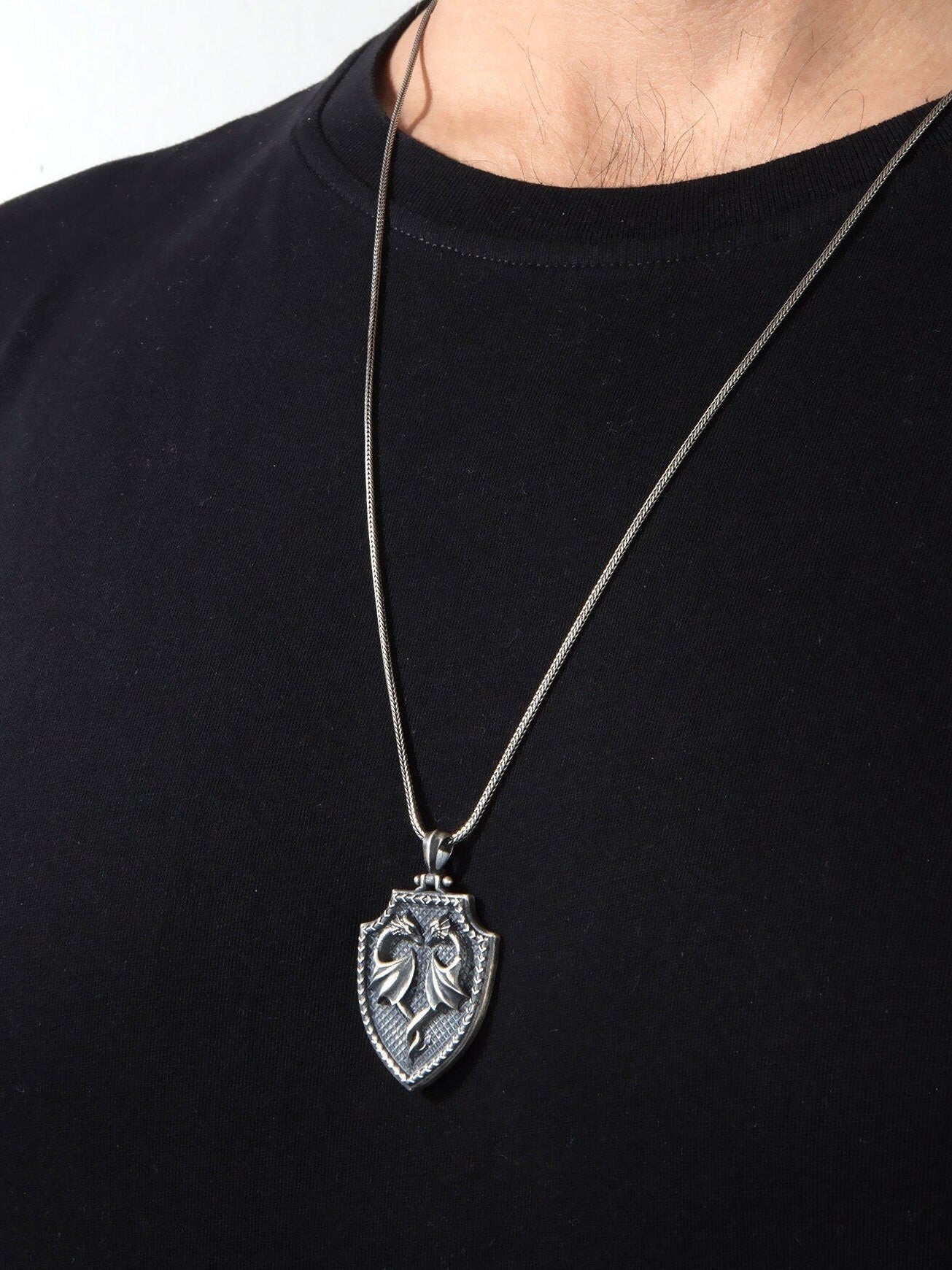 Two Headed Dragon Necklace, Sterling Silver Dragon Pendant, Silver Mythology Necklaces, Best Gift For Fathers, Unique Gift For Father's Day