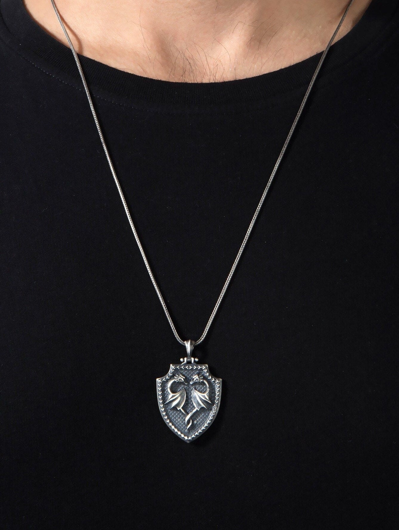 Two Headed Dragon Necklace, Sterling Silver Dragon Pendant, Silver Mythology Necklaces, Best Gift For Fathers, Unique Gift For Father's Day