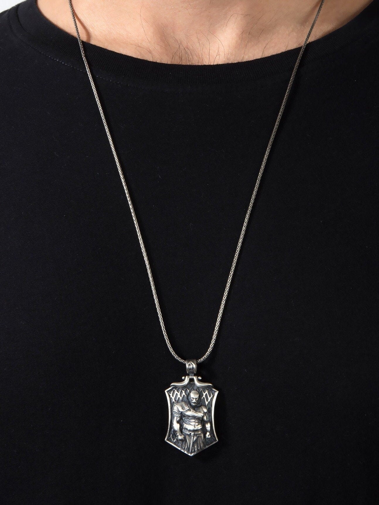 Sterling Silver Kratos Pendant, Viking Warrior Man Jewelry, God Of War Kratos Necklace, Scandinavian Pendants, Unique Gift For Father's Day