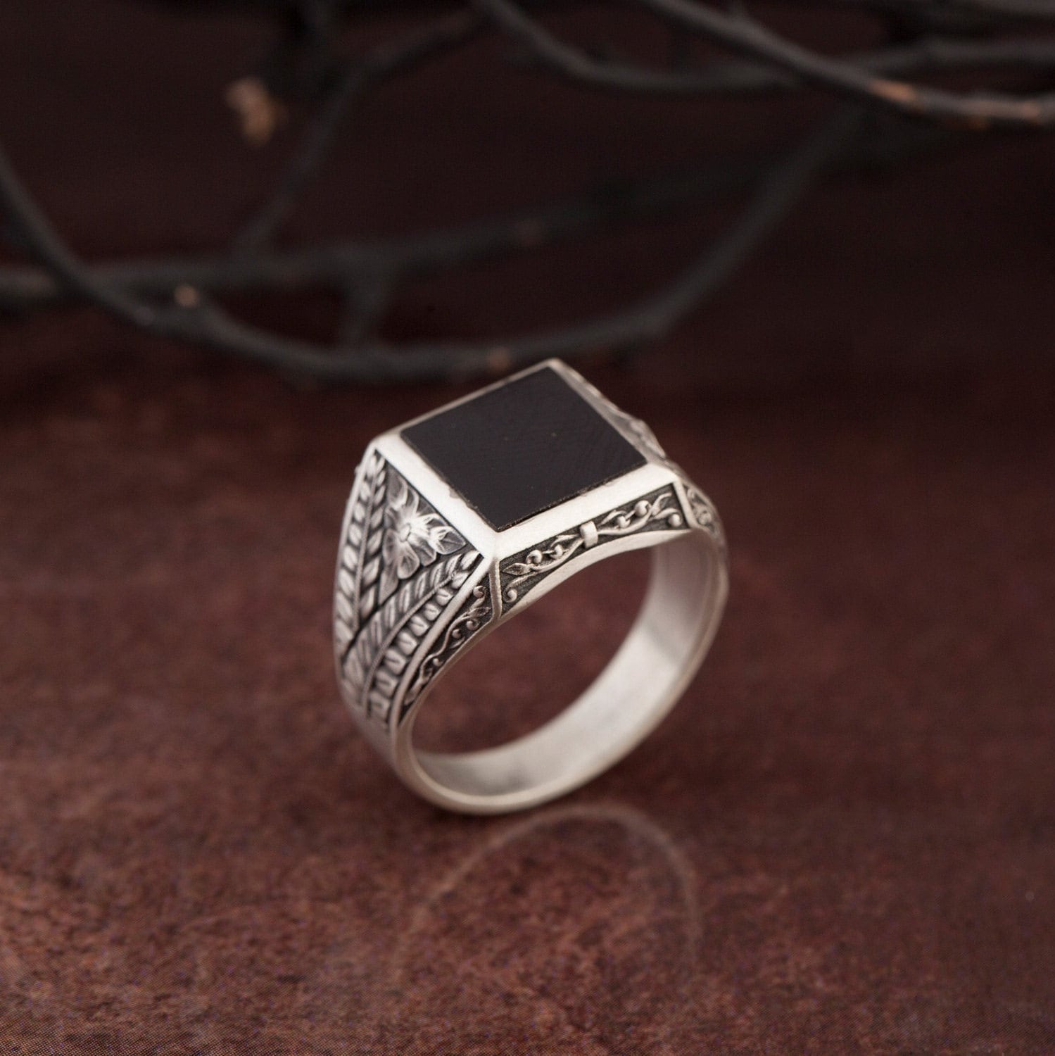 Square Onyx Ring, Black Onyx Silver Ring, Engagement Gift Ring For Man, Wedding Ring For Men, Signet Man Ring, Unique Gift For Father's Day