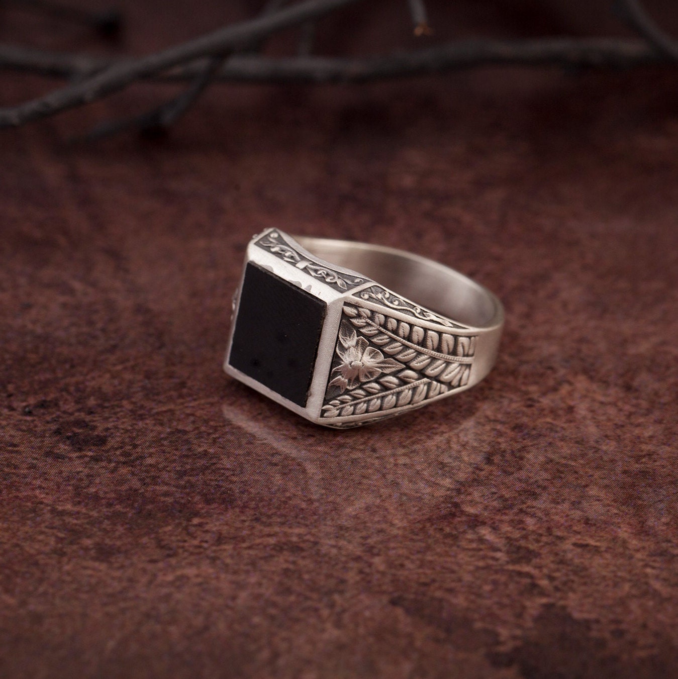 Square Onyx Ring, Black Onyx Silver Ring, Engagement Gift Ring For Man, Wedding Ring For Men, Signet Man Ring, Unique Gift For Father's Day