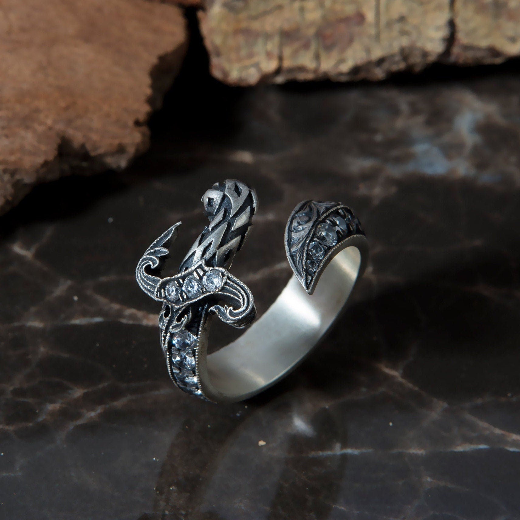 Sterling Silver Sword Ring, Handmade Engraved Man Ring, Gift For Man, Men's Wedding Bands, Men's Diamond Ring, Unique Gift For Father's Day