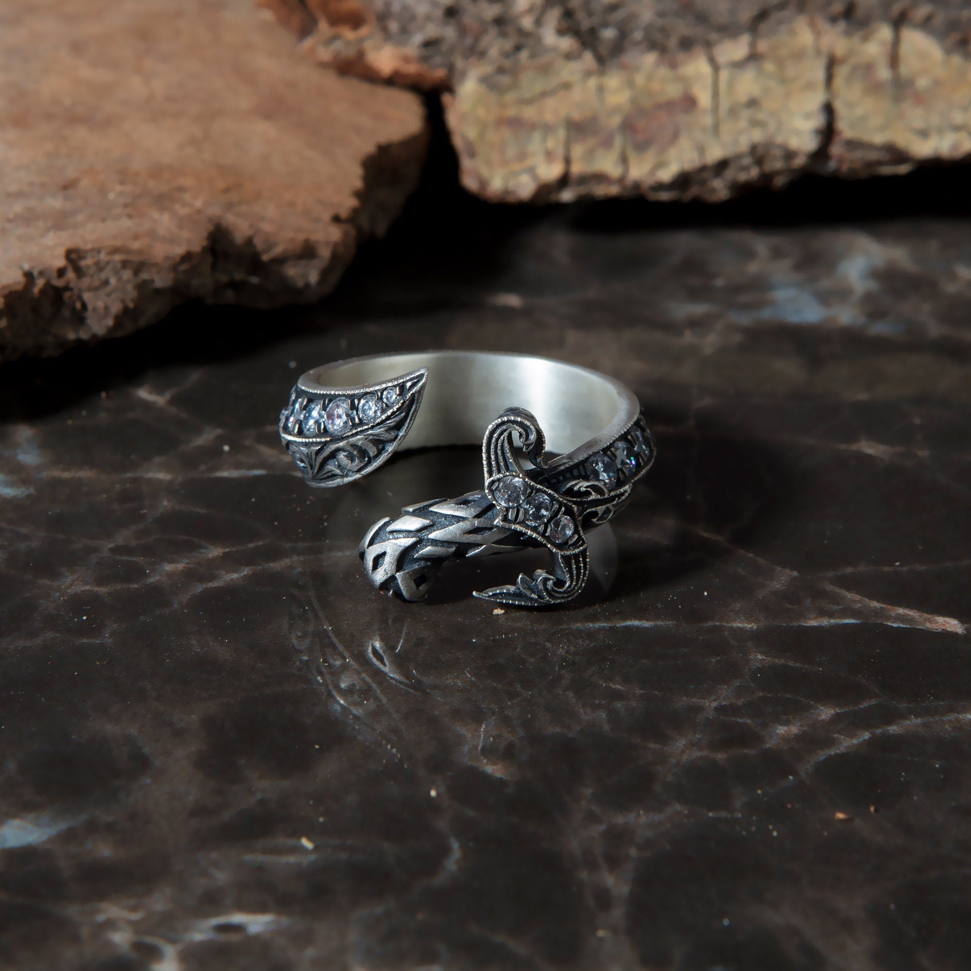 Sterling Silver Sword Ring, Handmade Engraved Man Ring, Gift For Man, Men's Wedding Bands, Men's Diamond Ring, Unique Gift For Father's Day