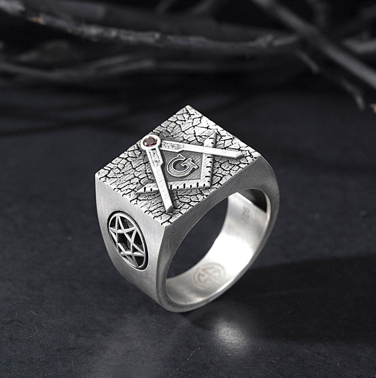 Sterling Silver Mason Rings, Unique Masonic Jewelry, Square Master Mason Ring, Freemason Signet Ring For Mens, Unique Gift For Father's Day