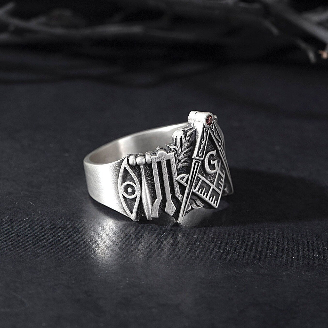 Solid Silver Masonic Compass Ring, Jewelry Gift For Mason, Master Mason Signet Ring, Freemason Statement Ring, Unique Gift For Father's Day