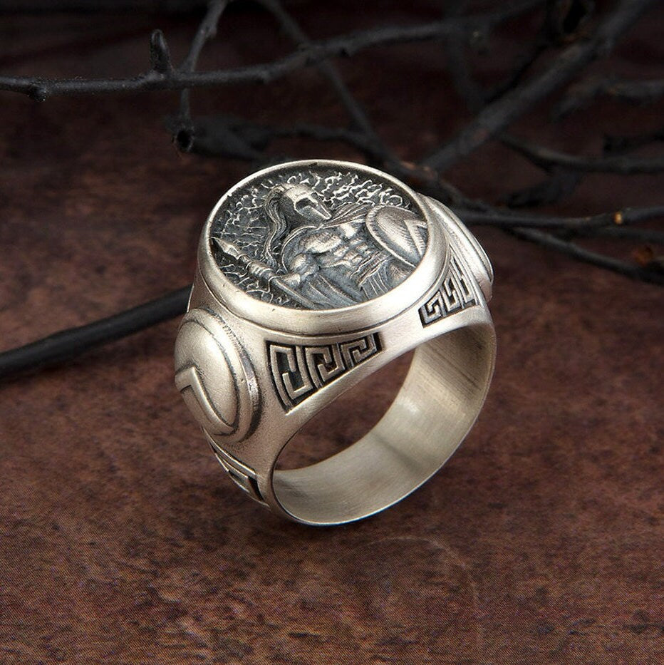 Sterling Silver Spartan Rings, Spartan Shield Ring, Leonidas Ring, Men's Greek Warrior Jewelry, Gift For Dads, Unique Gift For Father's Day