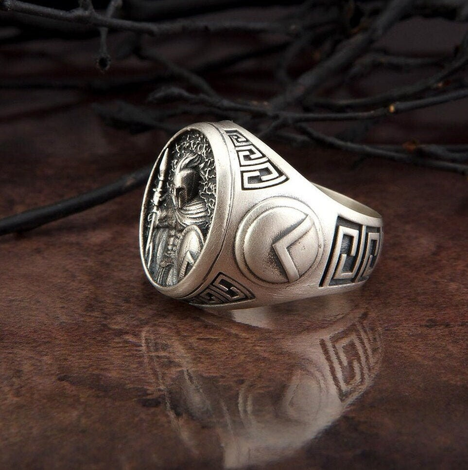 Sterling Silver Spartan Rings, Spartan Shield Ring, Leonidas Ring, Men's Greek Warrior Jewelry, Gift For Dads, Unique Gift For Father's Day