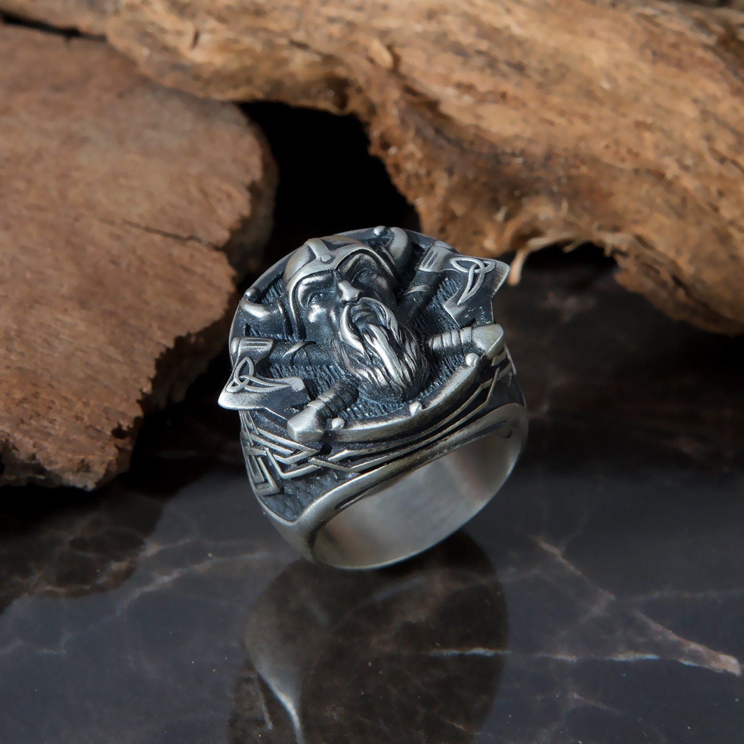 Solid Silver Viking God Odin Ring, Nordic Warrior Jewelry, Gift For Boyfriend, Scandinavian Warrior Men Rings, Unique Gift For Father's Day