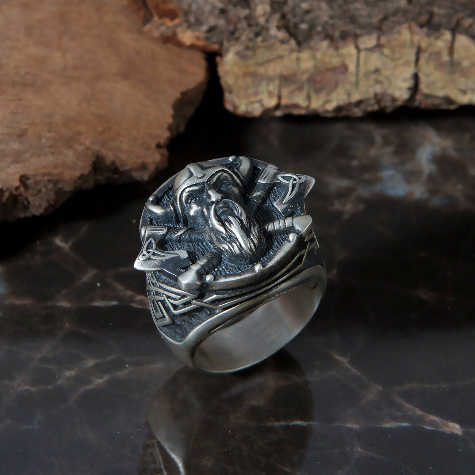 Solid Silver Viking God Odin Ring, Nordic Warrior Jewelry, Gift For Boyfriend, Scandinavian Warrior Men Rings, Unique Gift For Father's Day