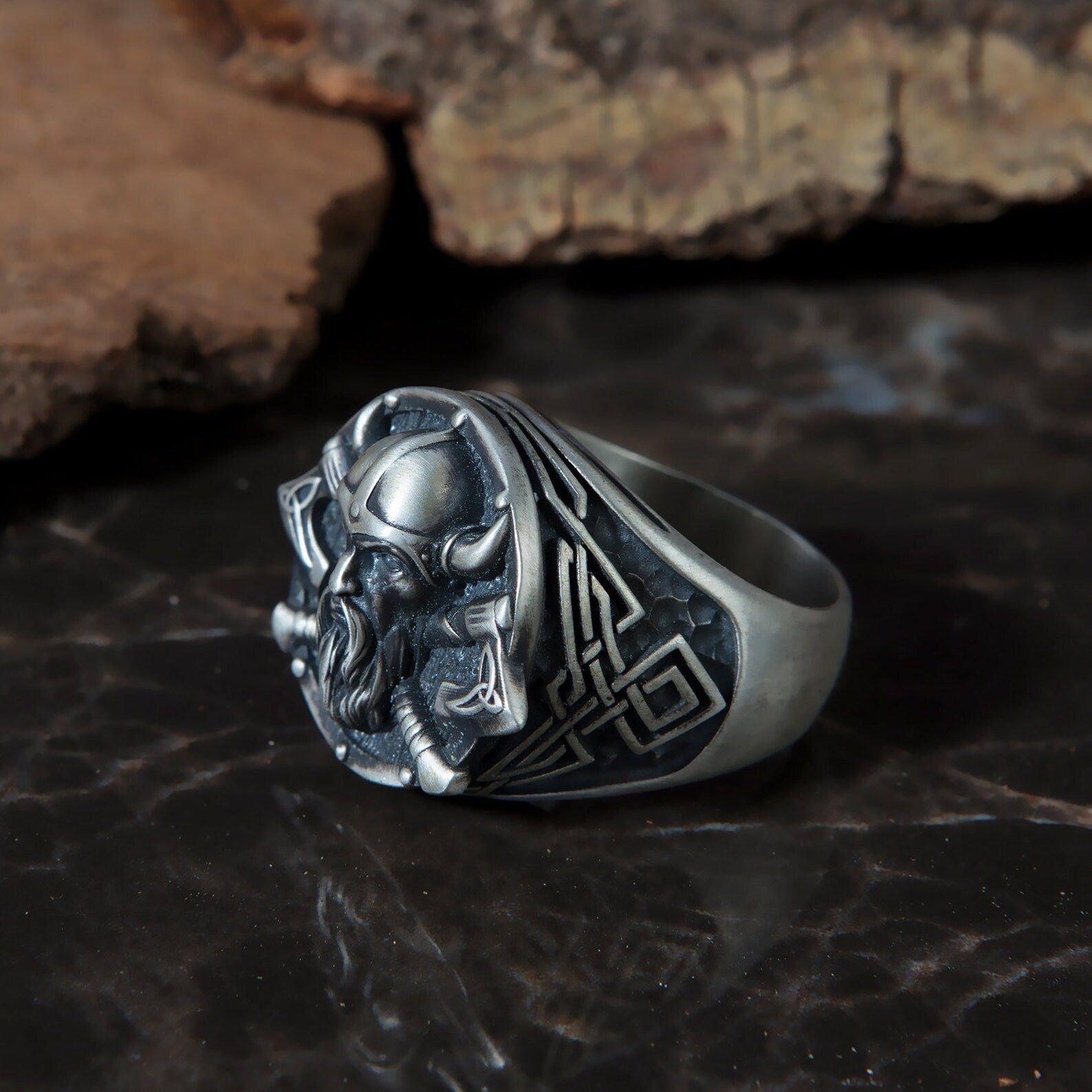 Solid Silver Viking God Odin Ring, Nordic Warrior Jewelry, Gift For Boyfriend, Scandinavian Warrior Men Rings, Unique Gift For Father's Day