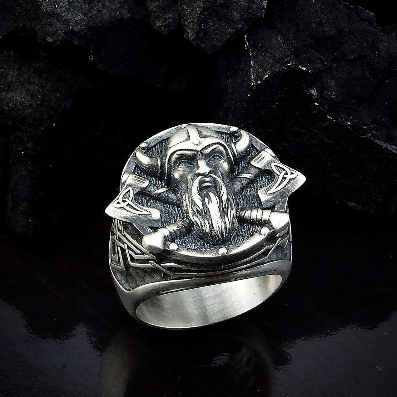 Solid Silver Viking God Odin Ring, Nordic Warrior Jewelry, Gift For Boyfriend, Scandinavian Warrior Men Rings, Unique Gift For Father's Day