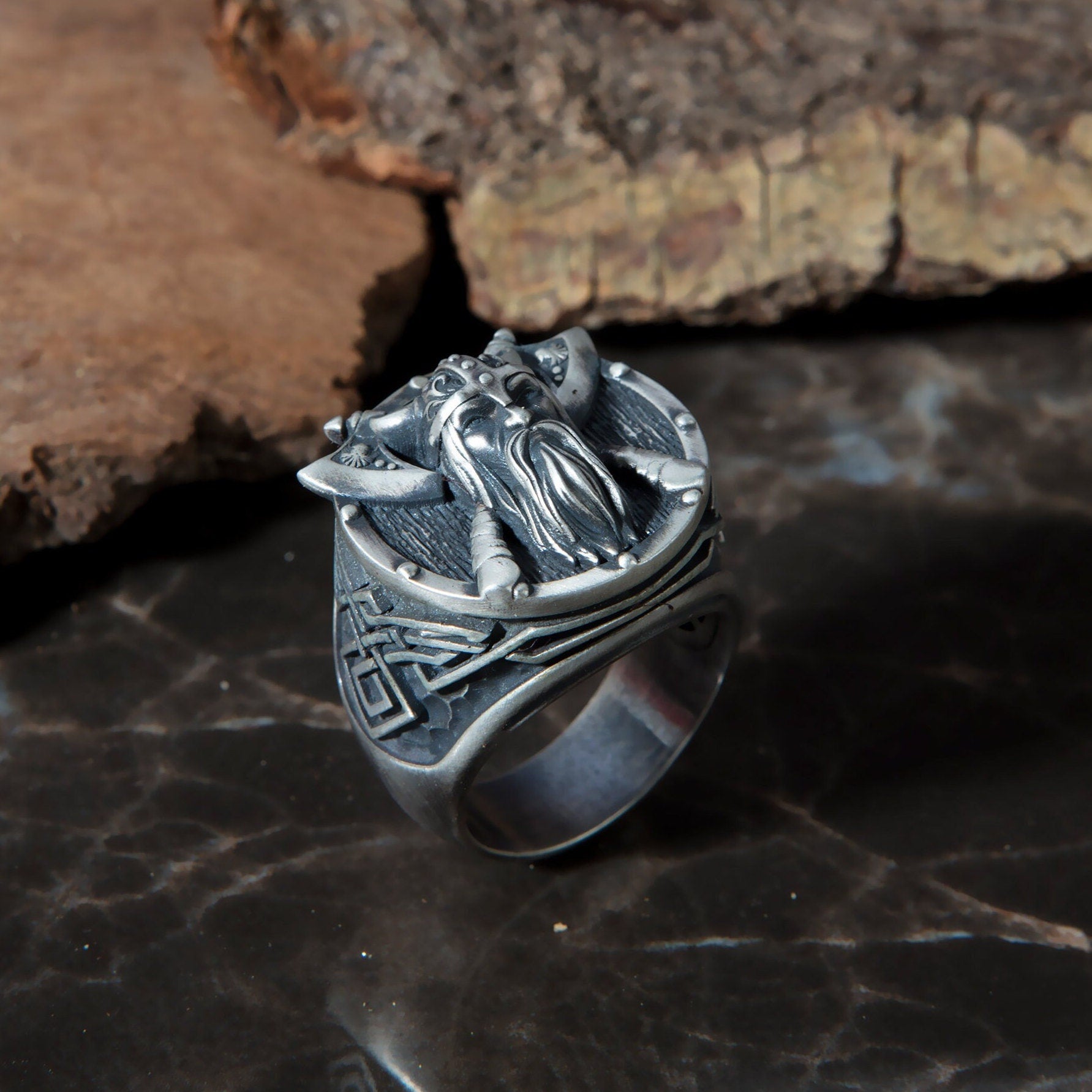 Viking Warrior God Odin Ring, Sterling Silver Nordic Odin Ring, Viking Men Gift, Scandinavian Warrior Jewelry, Unique Gift For Father's Day