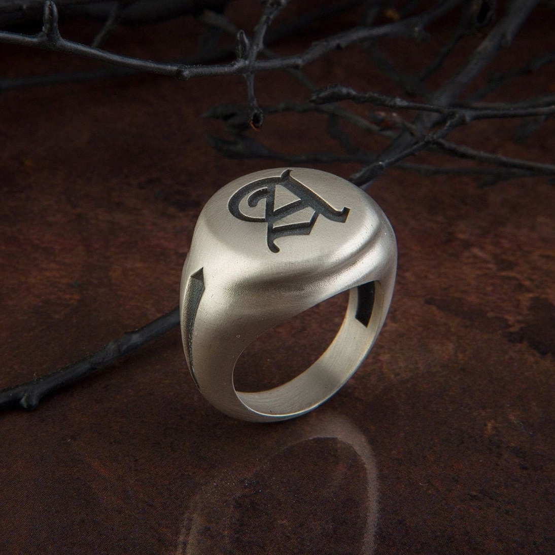 Solid Silver Signet Rings, Men's Wedding Ring, Statement Ring, Personalized Gifts, Name Letter Ring For Men's, Unique Gift For Father's Day