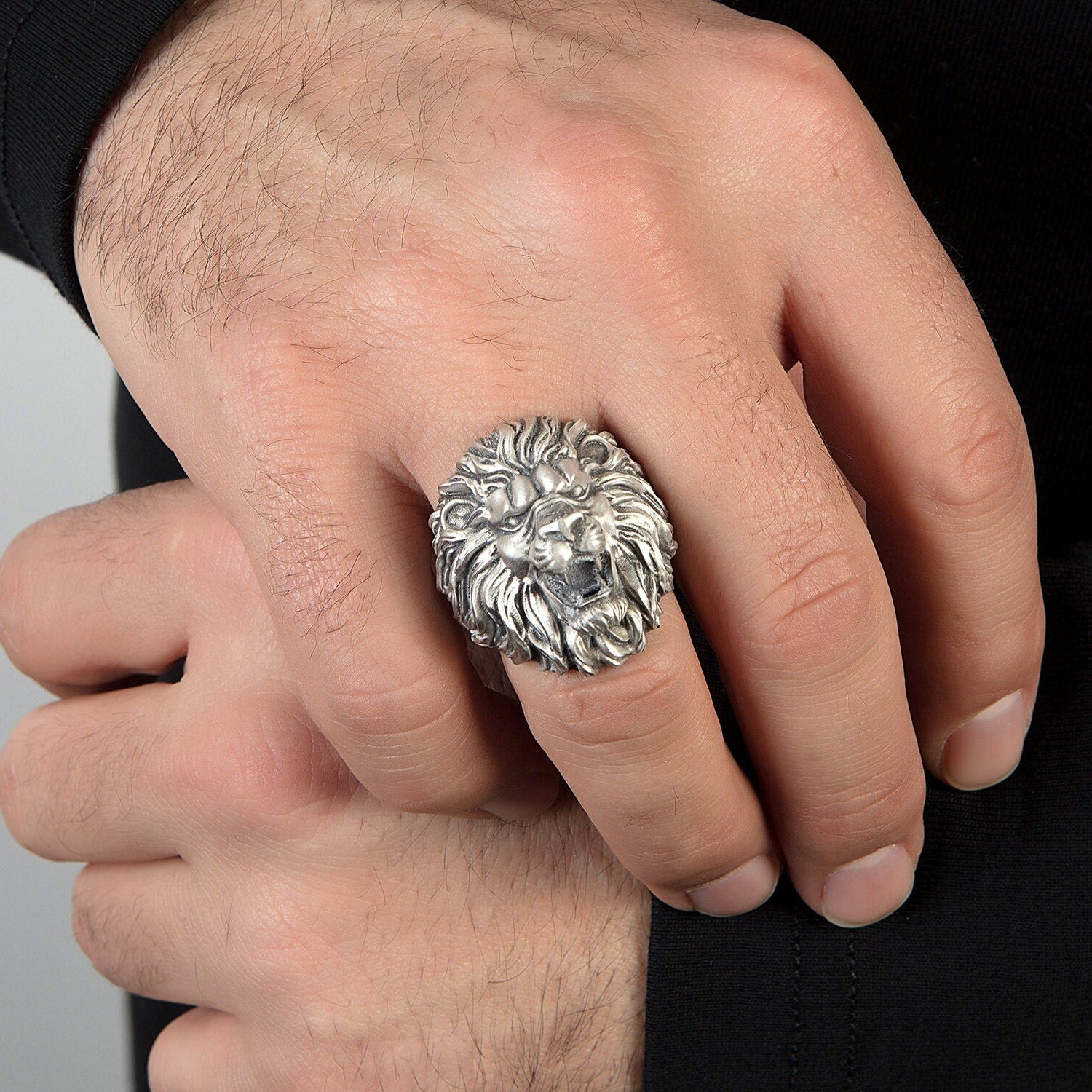 Silver Lion Rings, African Wild Lion Ring, Statement Rings For Men, Oxidized Animal Rings, Gift For Boyfriend, Unique Gift For Father's Day