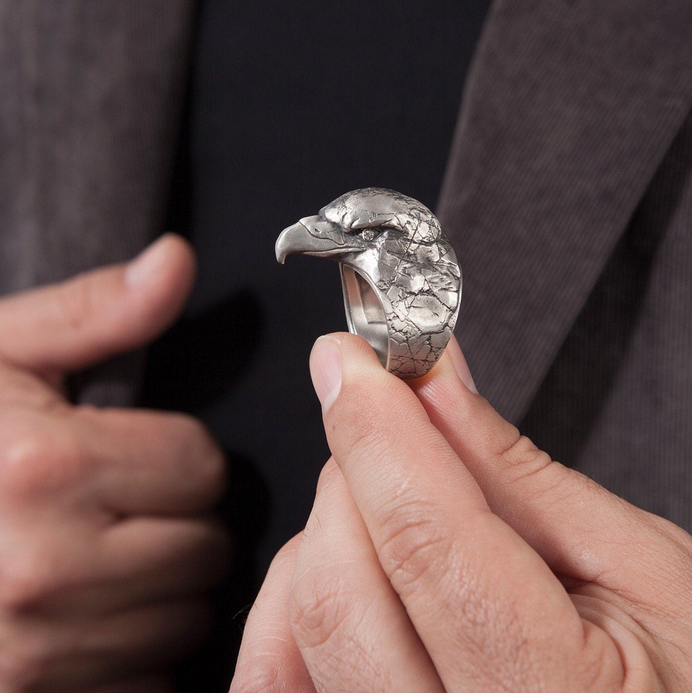 Wild Eagle Men Ring, American Eagle Ring, Solid Silver Eagle Head Ring, Gift For Boyfriends, Gift For Husband, Unique Gift For Father's Day