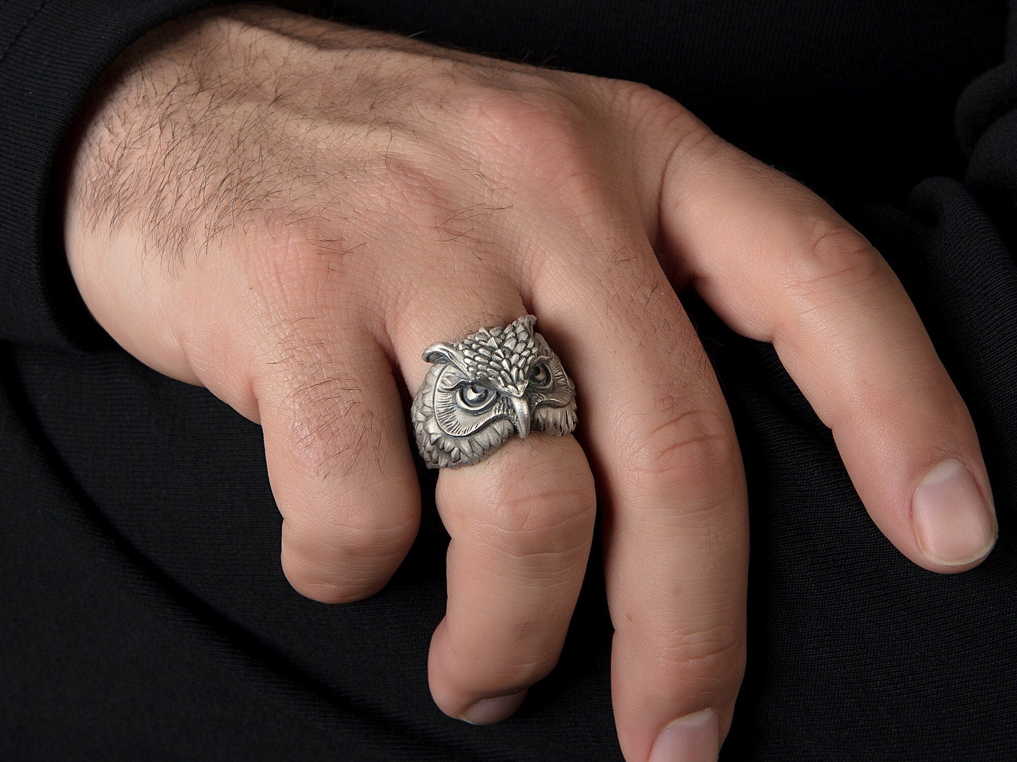 Silver Owl Rings, Handmade Owl Rings, Unisex Statement Rings, Oxidized Animal Signet Rings, Gift For Fathers, Unique Gift For Father's Day