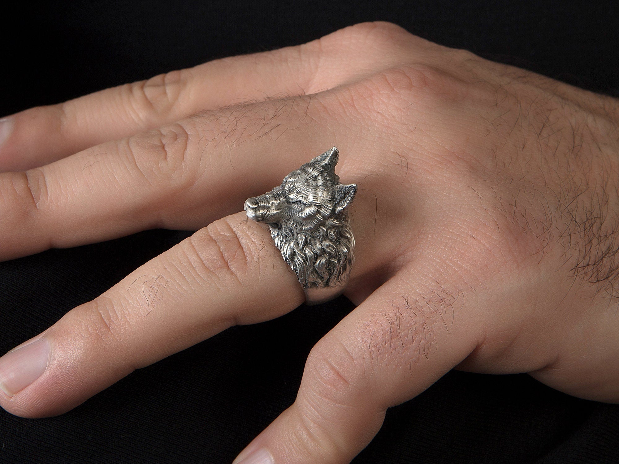 Solid Silver Wolf Rings, Men's Wolf Head Ring, Signet Animal Rings For Men, Alpha Wolf Ring, Gift For Fathers, Unique Gift For Father's Day