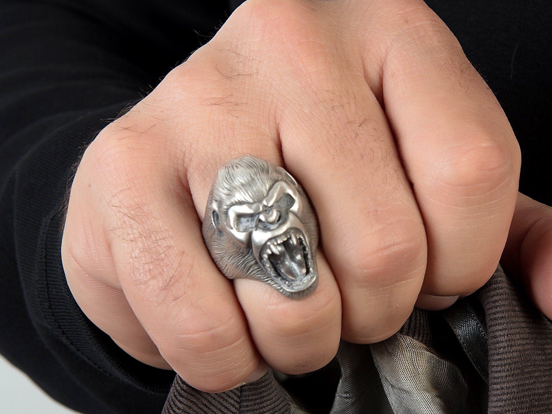 Solid Silver Gorilla Rings, Wild Gorilla Head Ring, King Kong Monkey Rings, Gifts For Men, Men's Signet Rings, Unique Gift For Father's Day