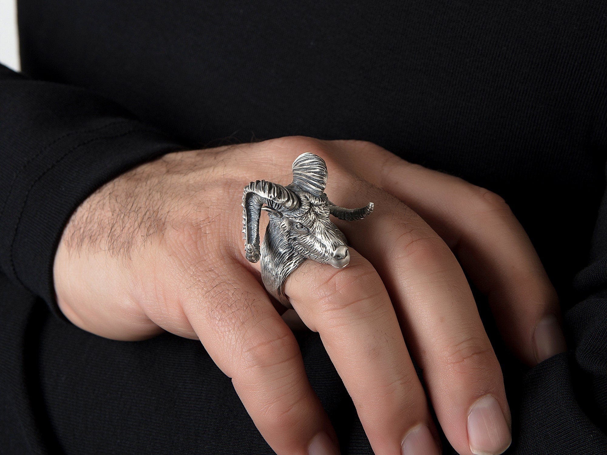 Silver Ram Ring, American Ram Ring, Animal Statement Rings, Gift For Men, Signet Ring For Man, Aries Ram Ring, Unique Gift For Father's Day