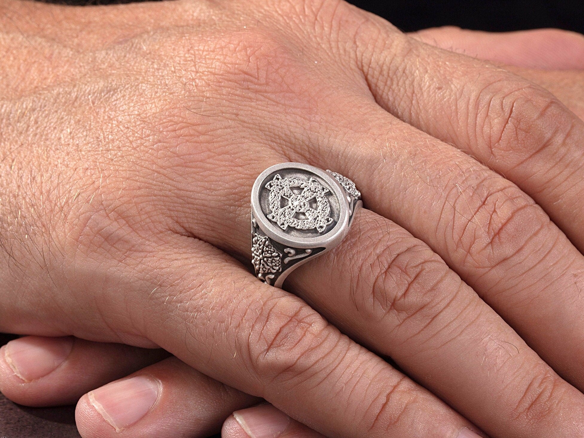 Solid Silver Crucifix Man Ring, Signet Cross Ring, Christian Jewelry, Religious Statement Ring, Gift For Mens, Unique Gift For Father's Day