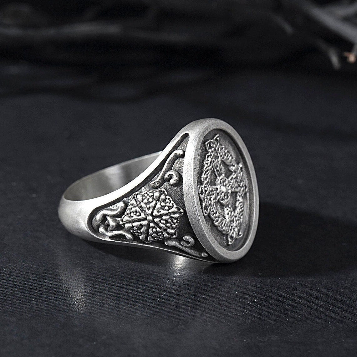 Solid Silver Crucifix Man Ring, Signet Cross Ring, Christian Jewelry, Religious Statement Ring, Gift For Mens, Unique Gift For Father's Day