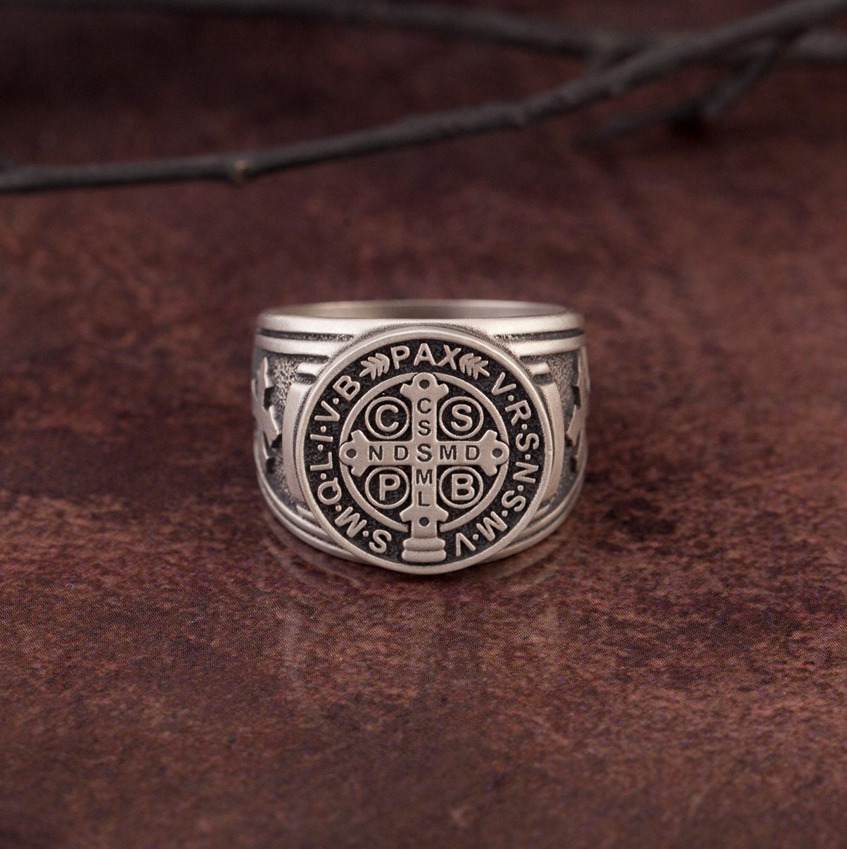 St Benedict Medal Cross Ring, Silver Signet Man Ring, Men's Religious Jewelry, St Benedict Ring, Ring For Men, Unique Gift For Father's Day