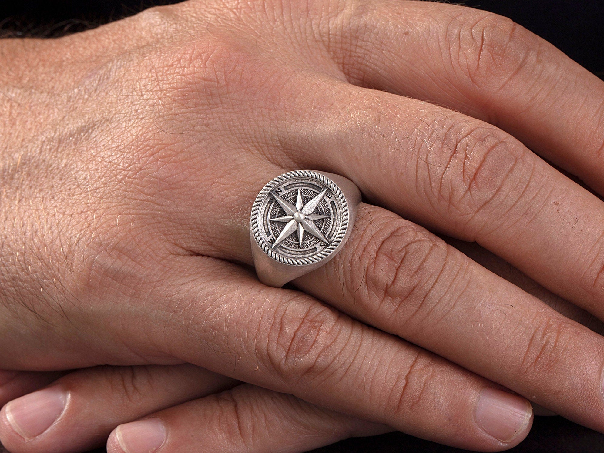 Sterling Silver Compass Rings For Men, Nautical Compass Ring, Gift for Boyfriends, Silver Jewelry for Marines, Unique Gift For Father's Day