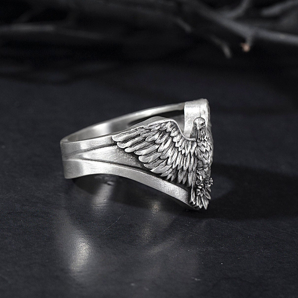 Sterling Silver Eagle Men's Ring, American Eagle Ring, Winged Eagle Ring, Gift For Dad, Animal Statement Ring, Unique Gift For Father's Day