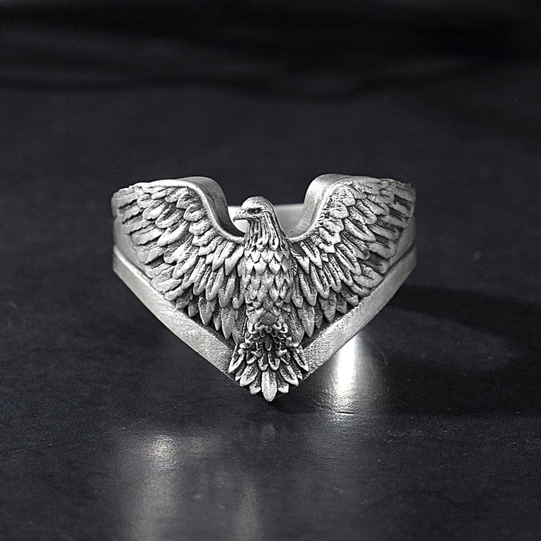 Sterling Silver Eagle Men's Ring, American Eagle Ring, Winged Eagle Ring, Gift For Dad, Animal Statement Ring, Unique Gift For Father's Day