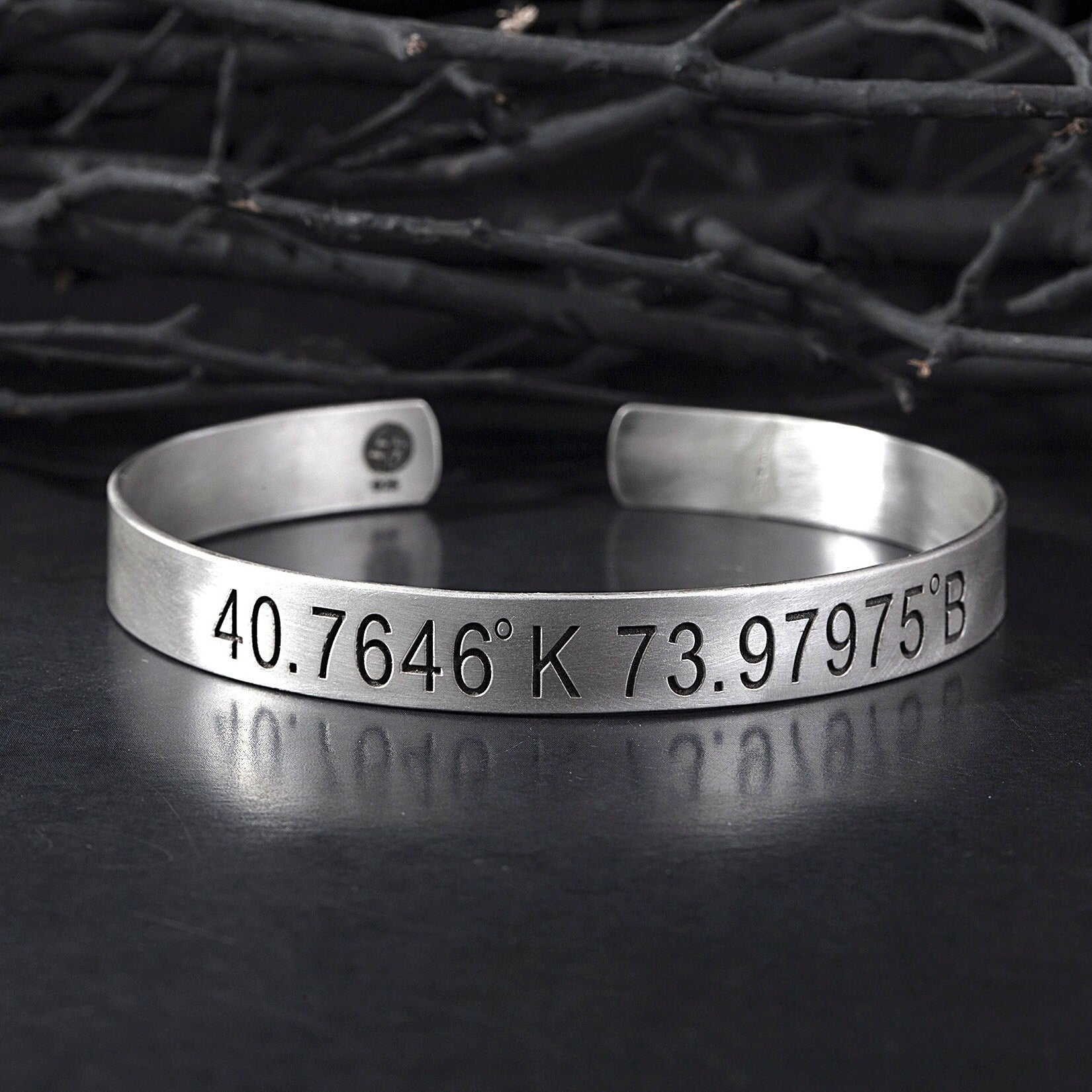 Silver Personalized Name Men's Bracelet, Men's Coordinate Bracelet, Men's Monogram Bracelet, Gift For Fathers, Unique Gift For Father's Day