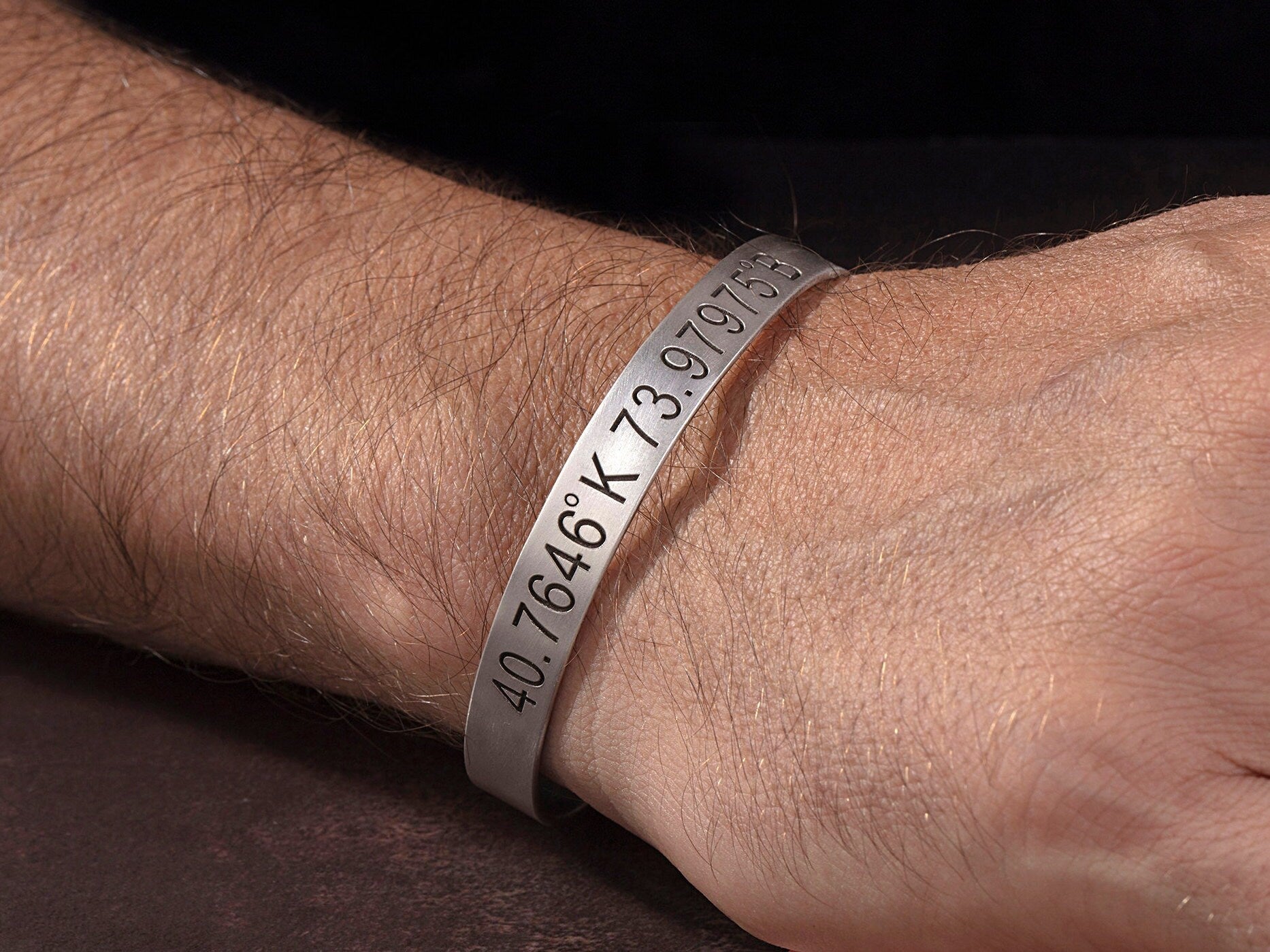 Silver Personalized Name Men's Bracelet, Men's Coordinate Bracelet, Men's Monogram Bracelet, Gift For Fathers, Unique Gift For Father's Day