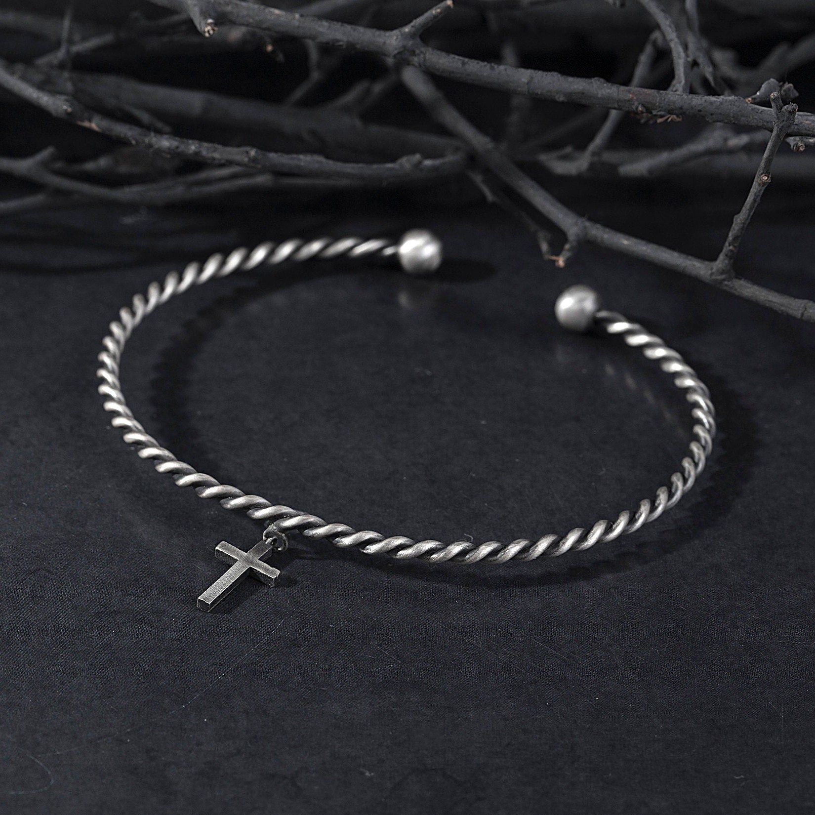 Sterling Silver Rope Bracelet, Cross Bracelet For Men, Crucifix Bracelet, Religious Jewelry, Gift For Fathers, Unique Gift For Father's Day