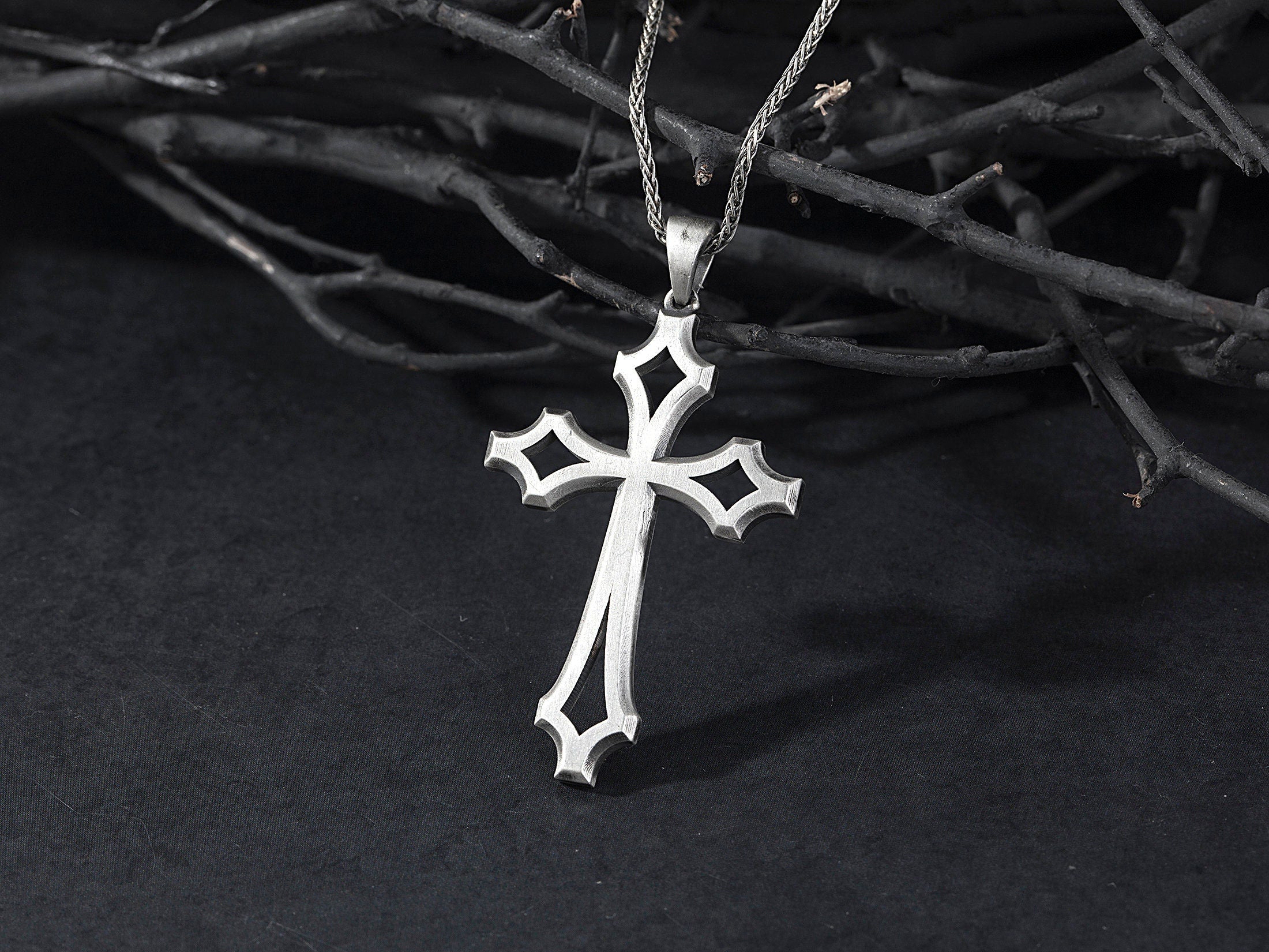 Sterling Silver Cross Necklace For Men, Jesus Crucifix Necklace, Religious Jewelry, Best Birthday Gift For Him, Unique Gift For Father's Day