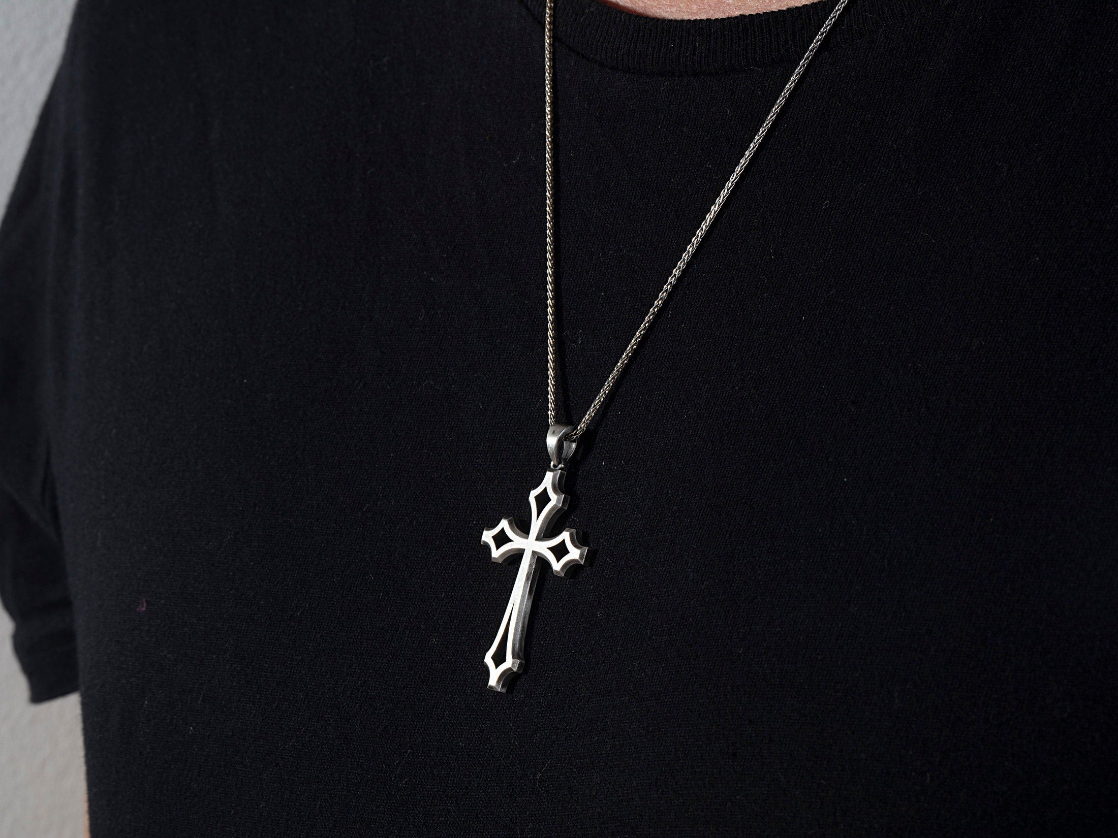 Sterling Silver Cross Necklace For Men, Jesus Crucifix Necklace, Religious Jewelry, Best Birthday Gift For Him, Unique Gift For Father's Day
