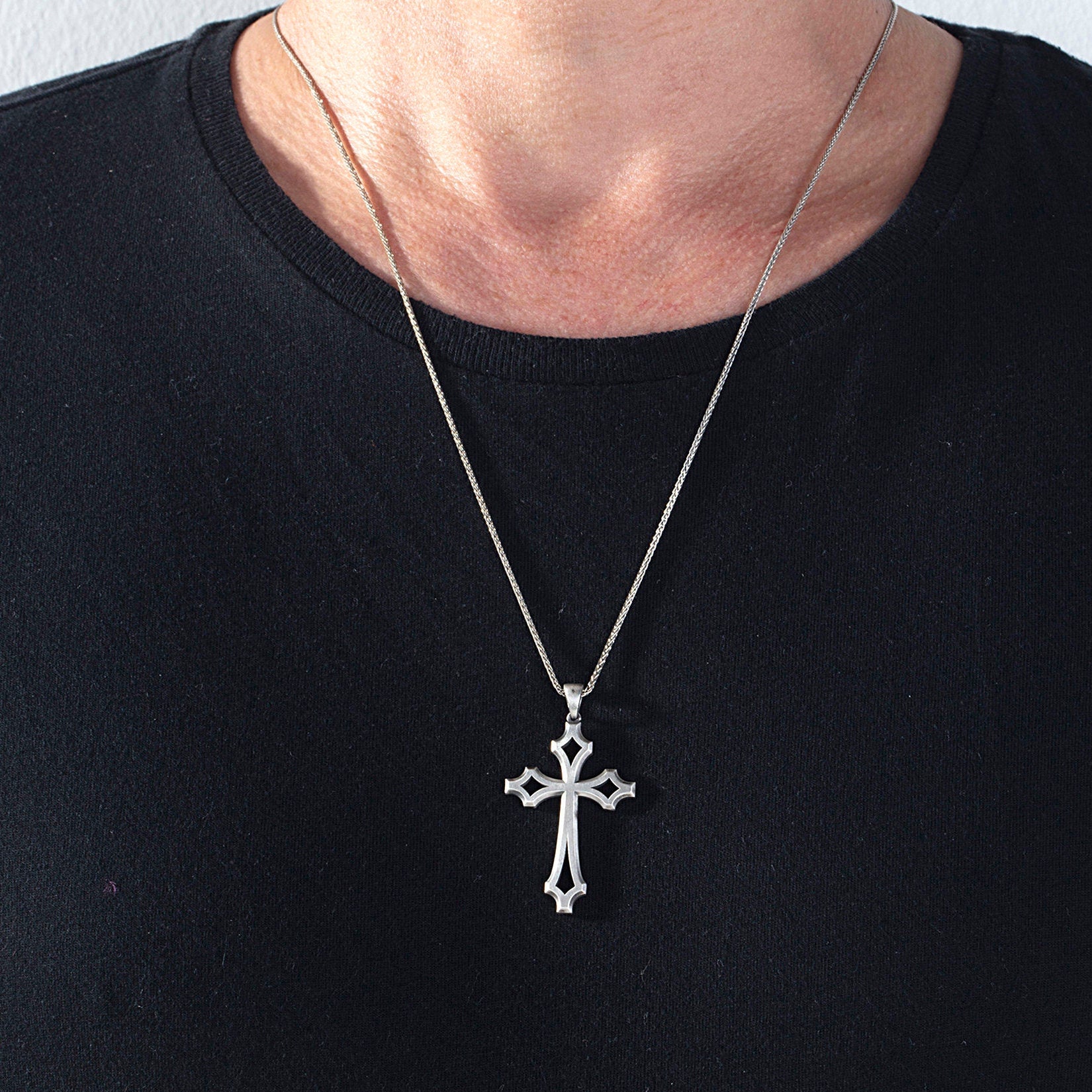 Sterling Silver Cross Necklace For Men, Jesus Crucifix Necklace, Religious Jewelry, Best Birthday Gift For Him, Unique Gift For Father's Day