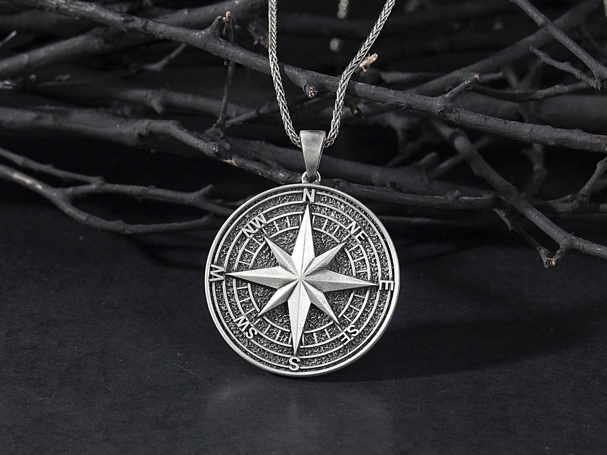 Sterling Silver Compass Necklace For Men, North Star Compass Necklaces, Gift For Sailor Men, Personalized Gift, Unique Gift For Father's Day