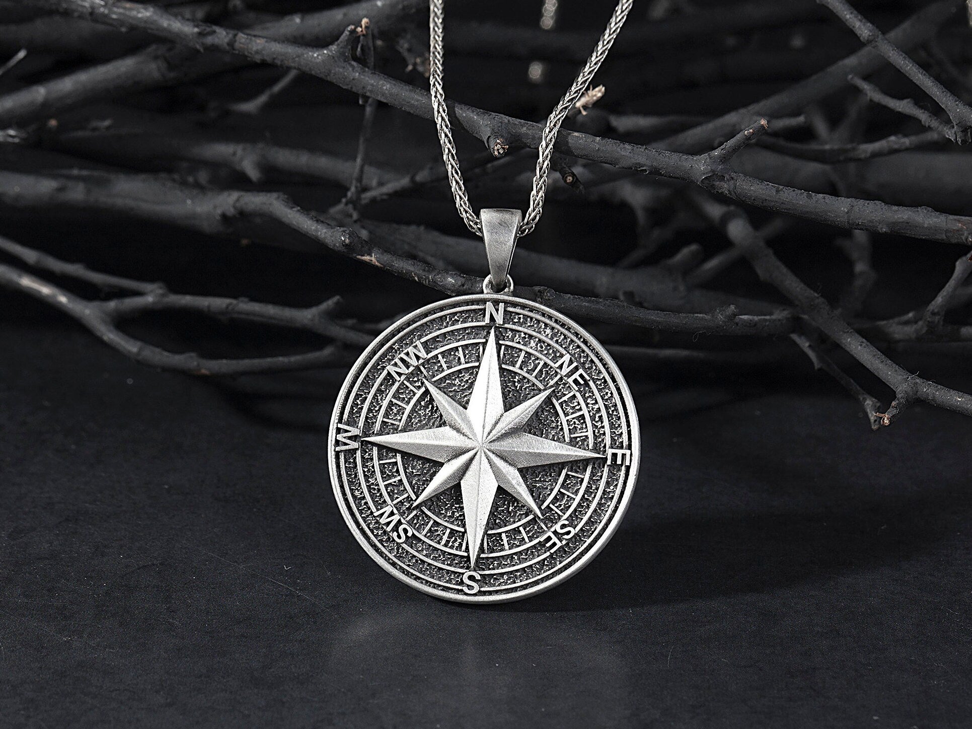 Sterling Silver Compass Necklace For Men, North Star Compass Necklaces, Gift For Sailor Men, Personalized Gift, Unique Gift For Father's Day