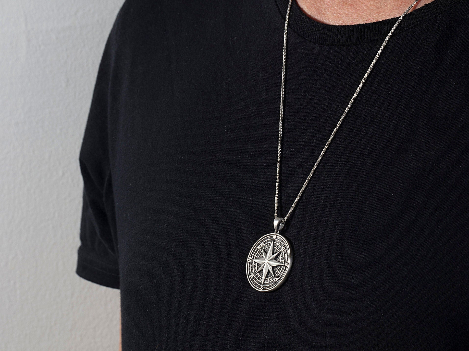 Sterling Silver Compass Necklace For Men, North Star Compass Necklaces, Gift For Sailor Men, Personalized Gift, Unique Gift For Father's Day