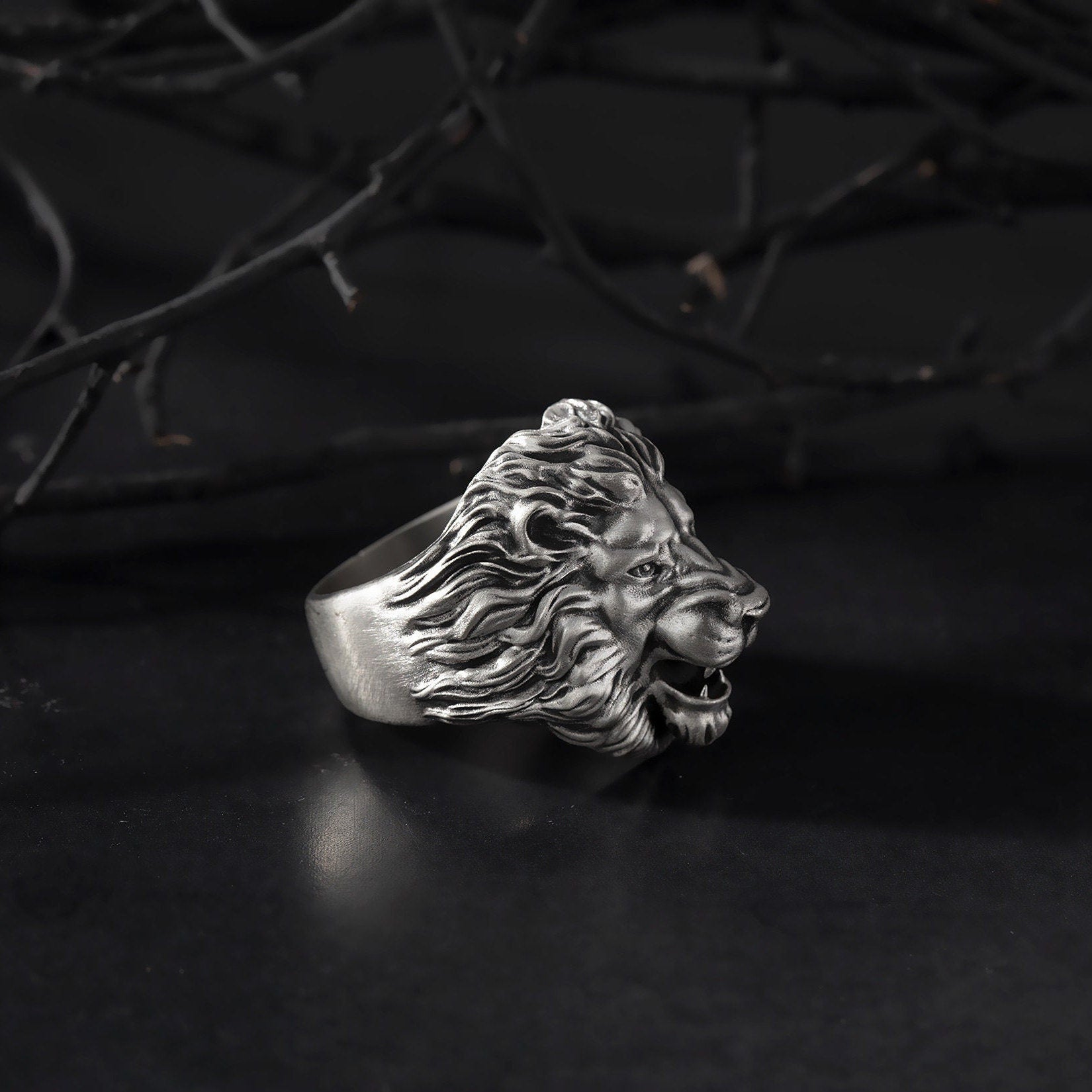 Solid Silver Lion Head Ring, Wild African Lion Ring, Mens Statement Animal Rings, Men's Oxidized Silver Gifts, Unique Gift For Father's Day