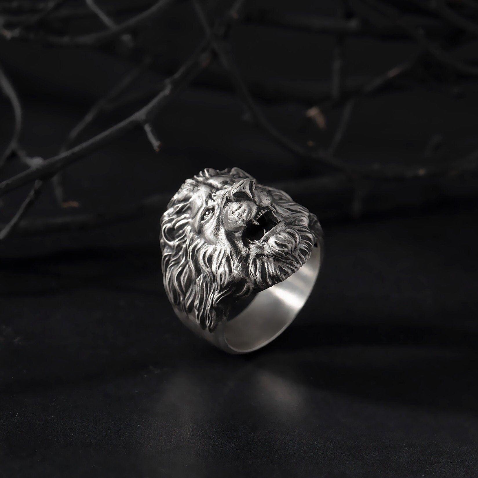 Solid Silver Lion Head Ring, Wild African Lion Ring, Mens Statement Animal Rings, Men's Oxidized Silver Gifts, Unique Gift For Father's Day