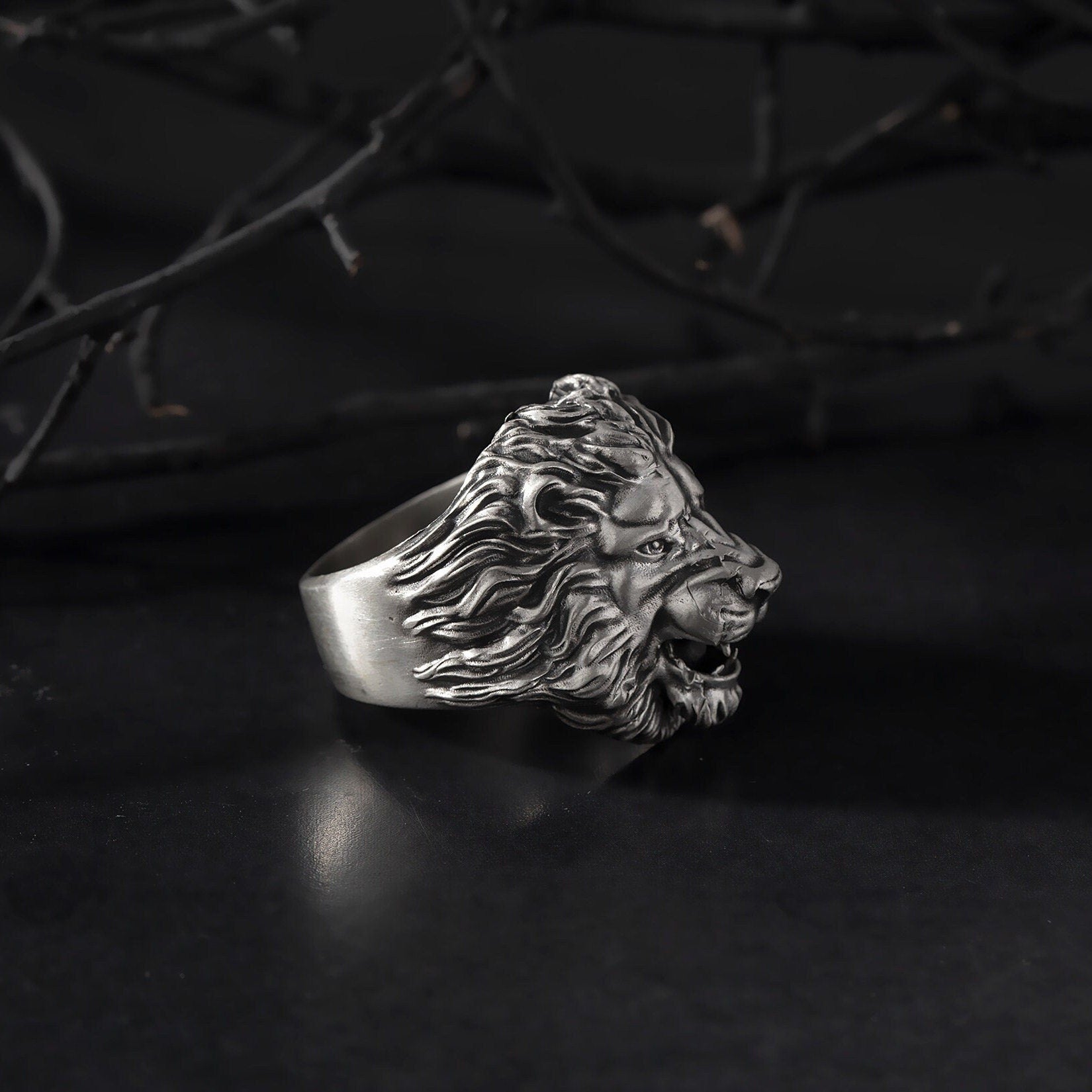 Solid Silver Lion Head Ring, Wild African Lion Ring, Mens Statement Animal Rings, Men's Oxidized Silver Gifts, Unique Gift For Father's Day