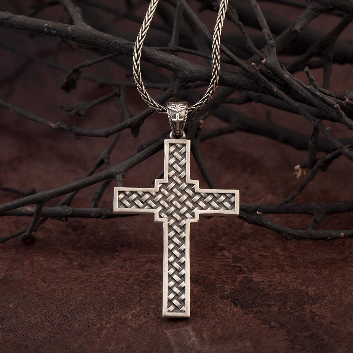 Sterling Silver Crucifix Man Necklace, Jesus Cross Pendant, Religious Gift For Father, Catholic Cross Pendant, Unique Gift For Father's Day