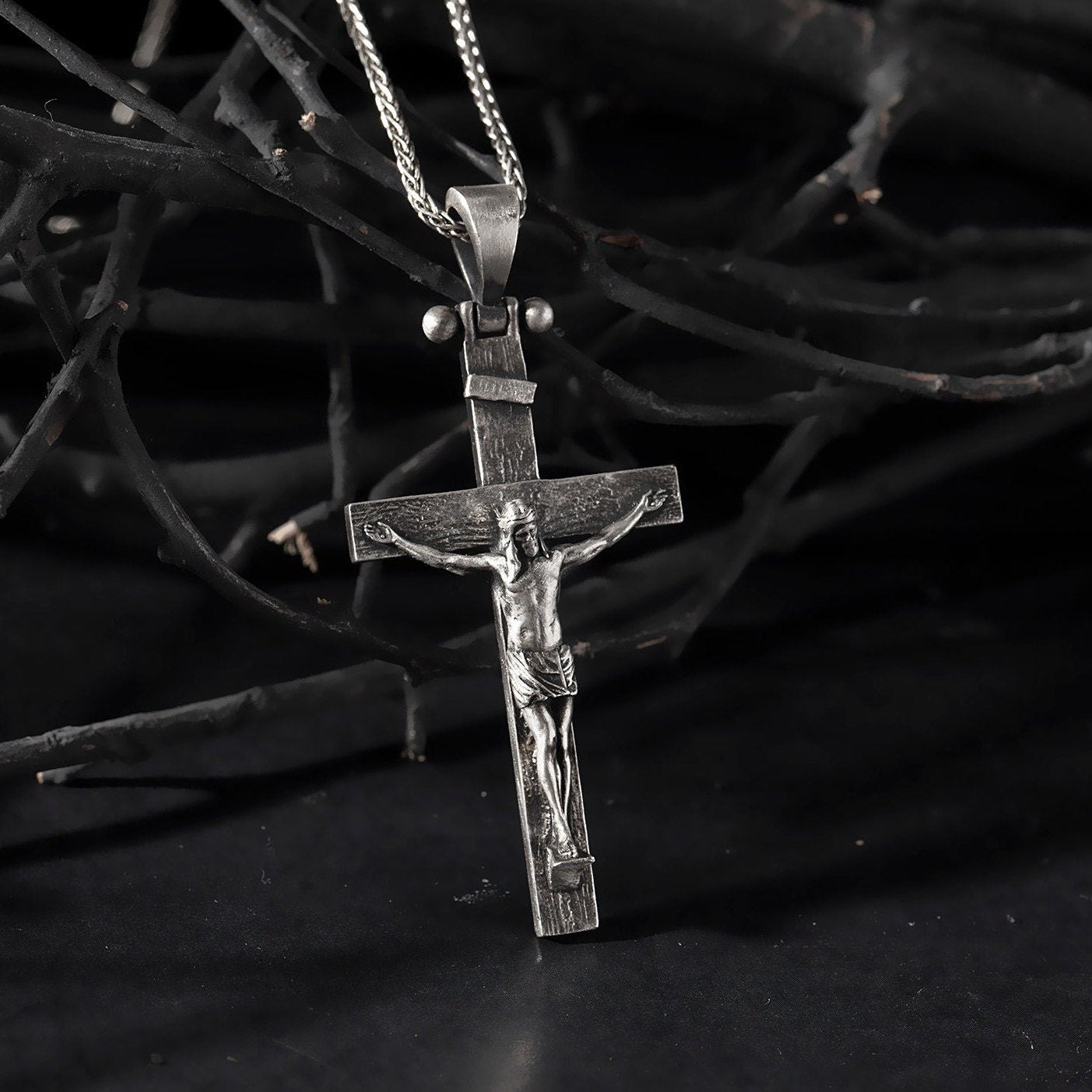 Sterling Silver Cross Necklaces, Jesus Crucifix Pendants, Unisex Religious Jewelry, Birthday Gift For Father's, Unique Gift For Father's Day