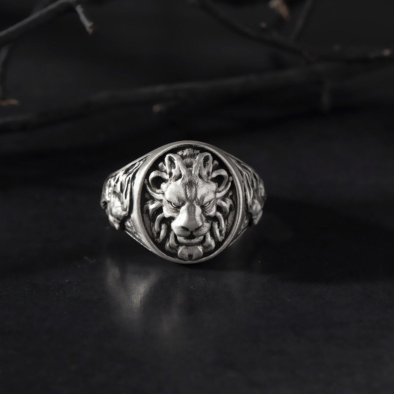 Silver Lion Signet Ring, Men's Signet Ring, Oxidized Lion Head Ring, Silver Gift For Men, Statement Lion Ring, Unique Gift For Father's Day