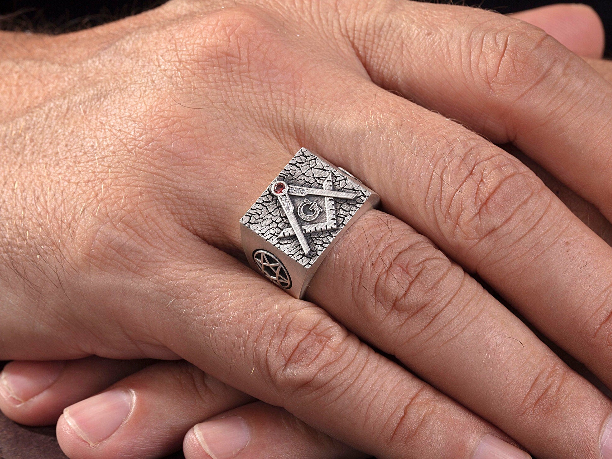 Sterling Silver Mason Rings, Unique Masonic Jewelry, Square Master Mason Ring, Freemason Signet Ring For Mens, Unique Gift For Father's Day
