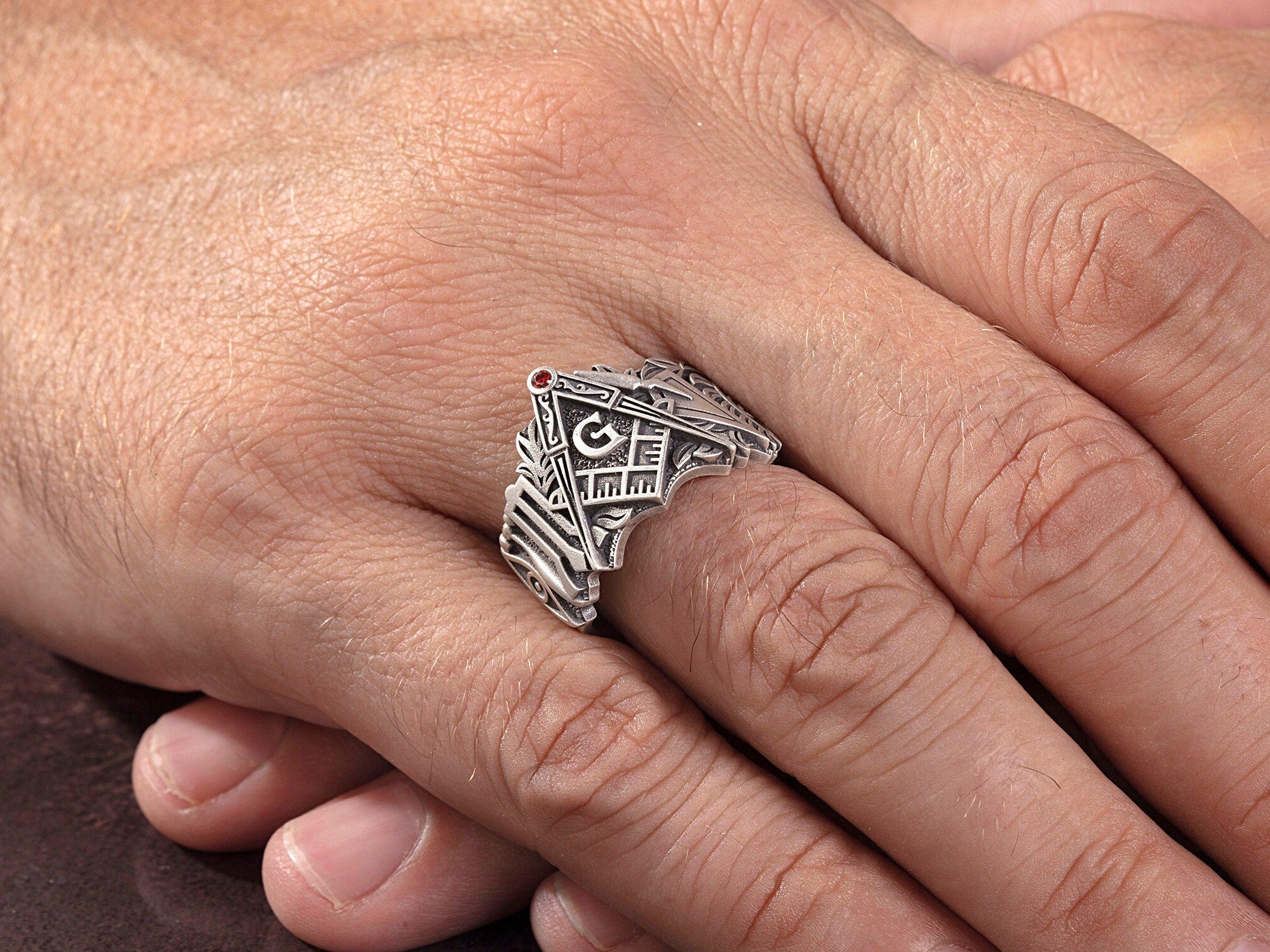 Solid Silver Masonic Compass Ring, Jewelry Gift For Mason, Master Mason Signet Ring, Freemason Statement Ring, Unique Gift For Father's Day