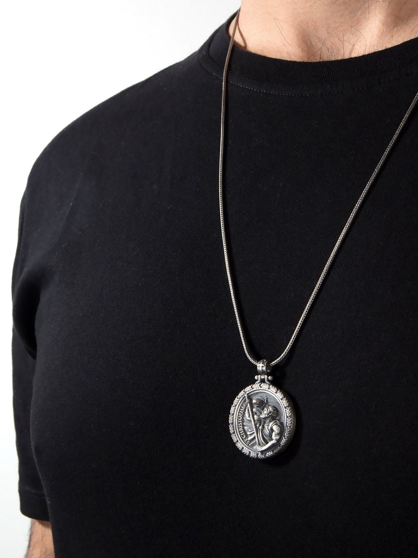 Silver Saint Christopher Necklace, St Christopher Pendants, Catholic Religious Jewelry, Birthday Gifts For Men, Unique Gift For Father's Day