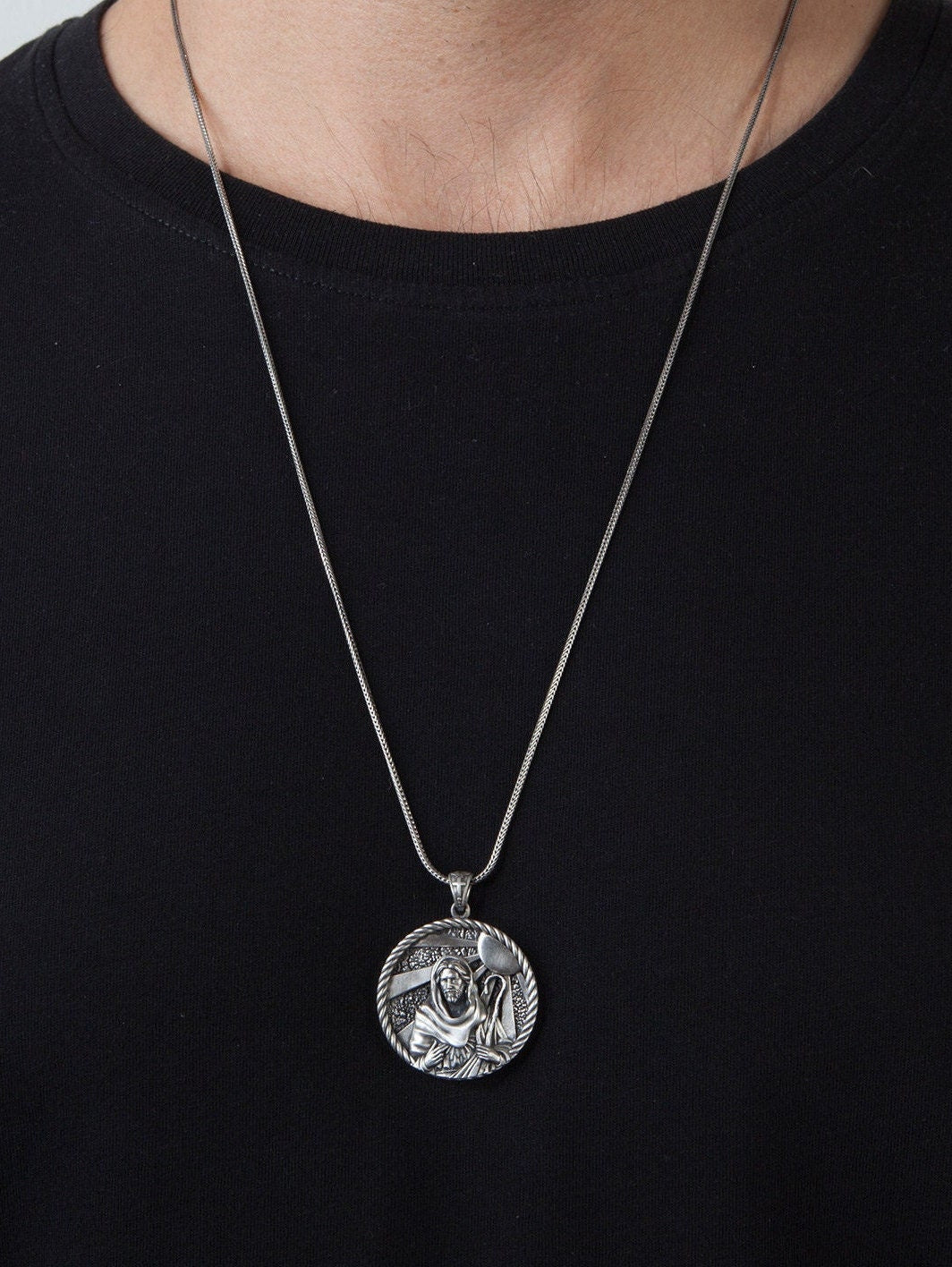 Solid Silver Jesus Men Pendant, Gift For Men's, Jesus Christ Necklace, Religious Jewelry, Catholic Necklace, Unique Gift For Father's Day